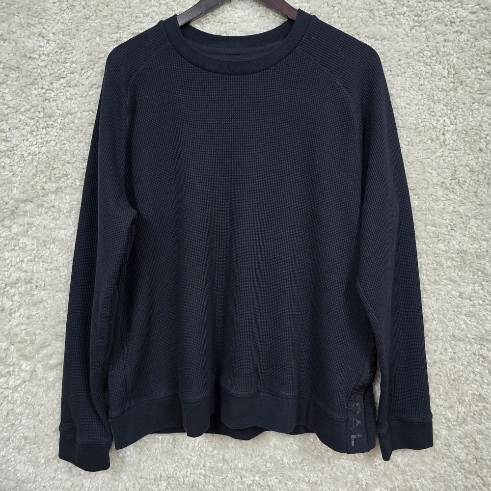 Municipal Pullover Mens XXL‎ Black Waffle Thermal Long Sleeve Crew Neck Side Zip